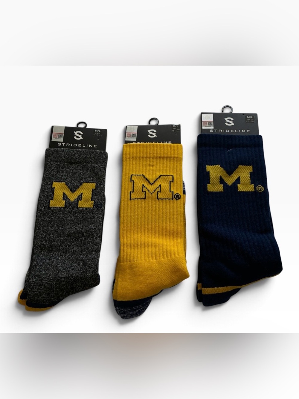 NWT Wolverine Strideline Crew Socks in Yellow, Navy & Gray